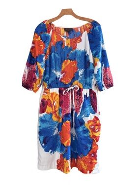 Trulli by Anthropologie Vibrant Watercolor Floral Scoopneck Women’s Dress 8